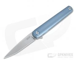 MKM Zieba Flame Drop Point M390 Blue Titanium Frame Lock Flipper FL01-TBSW