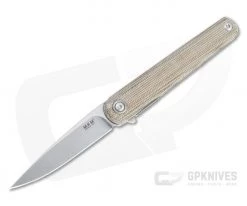 MKM x Zieba Flame Light Flipper Drop Point Stonewashed M390 Natural Micarta Folder FL01L-NC