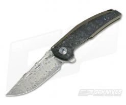 Reate Knives JACK Integral Damasteel Marbled Carbon Fiber Bronze Titanium Frame Lock Flipper