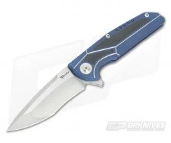 Reate Knives K-4 Carbon Fiber Inlay Blue Anodized Titanium M390 Flipper