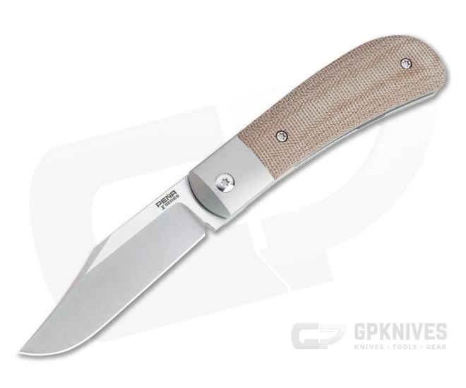 Pena Knives X-Series Lanny's Clip Front Flipper Satin M390 Brown Canvas Micarta 3 Pena Knives X-Series Lanny's Clip Front Flipper Satin M390 Brown Canvas Micarta
