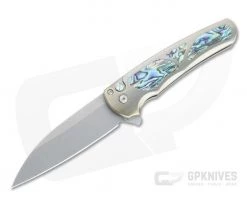 Protech Malibu Custom Wharncliffe Stonewashed 20CV Abalone Inlaid Bronze 3D Titanium Flipper AB-02