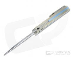 Protech Malibu Custom Wharncliffe Stonewashed 20CV Abalone Inlaid Bronze 3D Titanium Flipper AB-02 -Outlet Flippers Store malibu ab 02 3