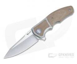 Reate x Lambert Mini Crossroads Satin M390 Brown Micarta Inlaid Titanium Flipper