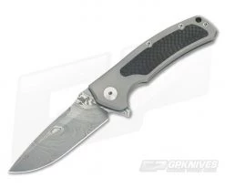 Reate Knives Mini Horizon-D Grey Titanium Carbon Fiber Damasteel Frame Lock Flipper