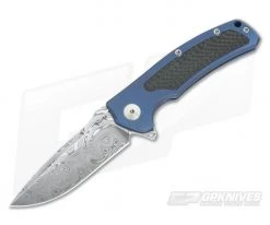 Reate Knives Mini Horizon-D Blue Titanium Carbon Fiber Damasteel Frame Lock Flipper