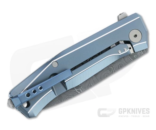 LionSteel Myto Stainless Damascus Blue Titanium Frame Lock Flipper 4 LionSteel Myto Stainless Damascus Blue Titanium Frame Lock Flipper - Image 2
