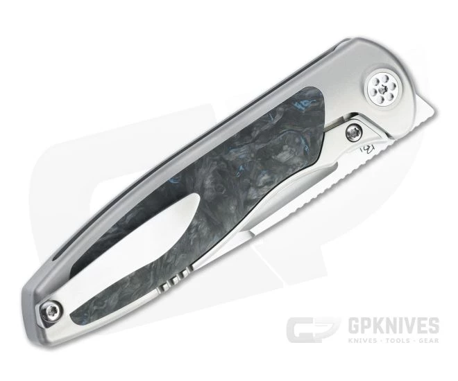 Sharp By Design Mini Tempest Drop Point Satin M390 Marvel Blue FatCarbon Front Flipper Knife 4 Sharp By Design Mini Tempest Drop Point Satin M390 Marvel Blue FatCarbon Front Flipper Knife - Image 2