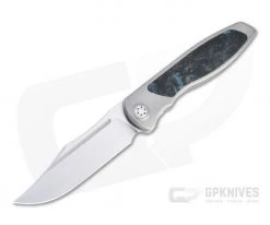 Sharp By Design Mini Tempest Bowie Satin M390 Marvel Blue FatCarbon Front Flipper Knife