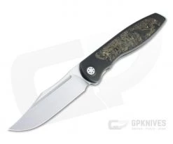 Sharp By Design Mini Tempest Bowie Satin M390 Gold Dark Matter FatCarbon PVD Front Flipper Knife