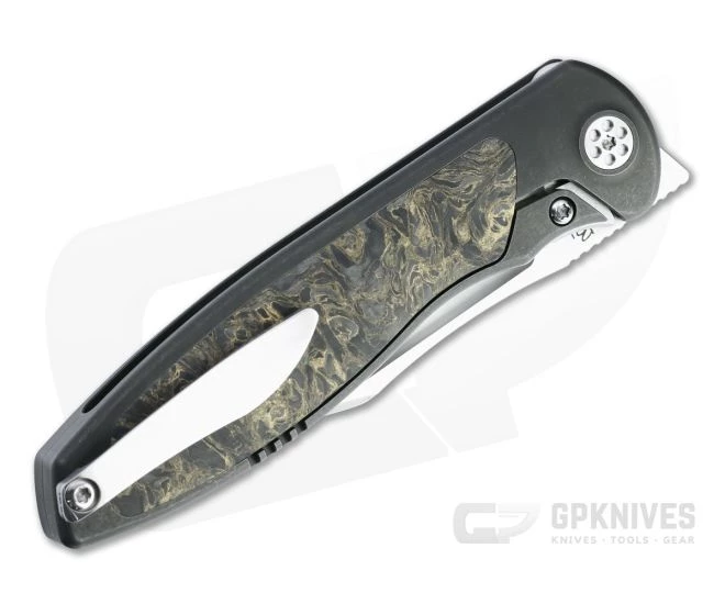 Sharp By Design Mini Tempest Bowie Satin M390 Gold Dark Matter FatCarbon PVD Front Flipper Knife 4 Sharp By Design Mini Tempest Bowie Satin M390 Gold Dark Matter FatCarbon PVD Front Flipper Knife - Image 2