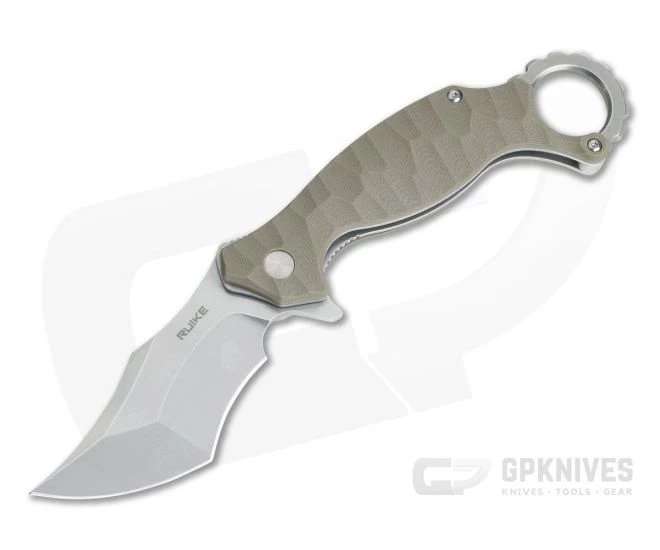RUIKE P881-W Karambit Stonewash 14C28N Tan G10 Tactical Liner Lock Flipper 3 RUIKE P881-W Karambit Stonewash 14C28N Tan G10 Tactical Liner Lock Flipper