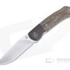 QSP Knives Gannet Satin 154CM Carbon Fiber Bolstered Brown Micarta Front Flipper