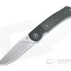 QSP Knives Gannet Satin 154CM Carbon Fiber Bolstered Green Micarta Front Flipper