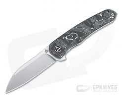 QSP Knives Otter Satin S35VN Silver Foil Carbon Fiber Liner Lock Flipper QS140-A1