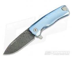 LionSteel ROK H.WAYL Hidden Clip Blue Titanium Damascus Flipper ROK DD BL