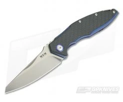 MKM Mikita Burnley Raut M390 Blue Titanium Frame Lock Front Flipper Carbon Fiber VP01-CF