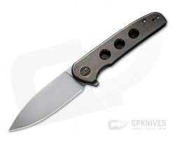 WE Knives Shakan Flipper LTD Gray Stonewashed 20CV Hole Milled Bronze Titanium Folder WE20052B-2