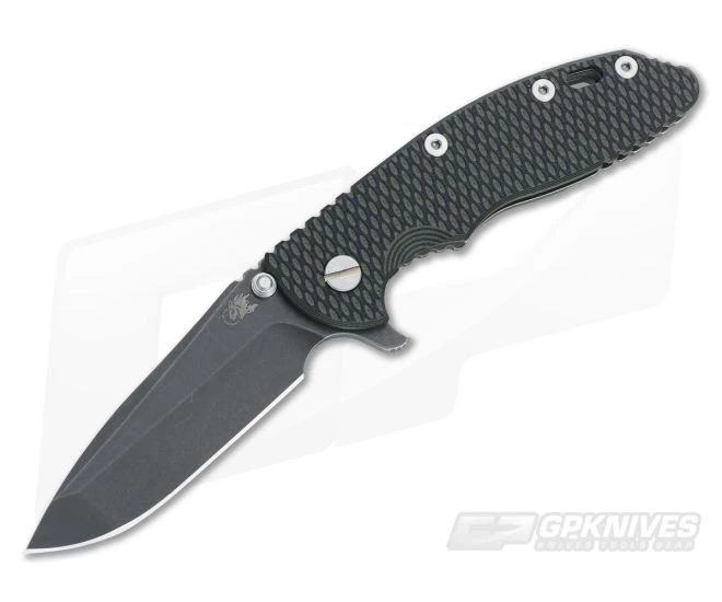 Hinderer Knives XM-18 3.5" Green-Black Spanto Flipper Black DLC Frame 3 Hinderer Knives XM-18 3.5" Green-Black Spanto Flipper Black DLC Frame